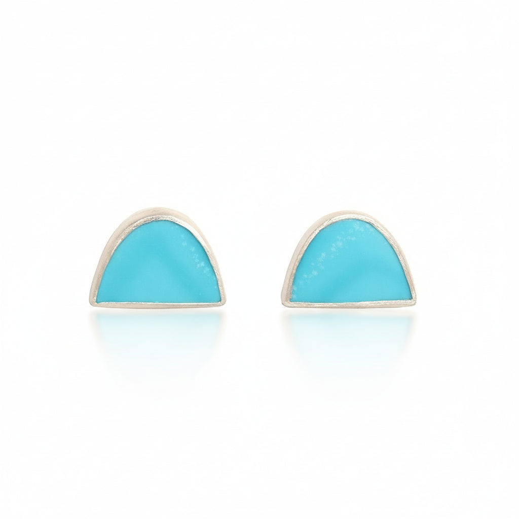 Half-Round Turquoise Post Earrings – Sterling Silver