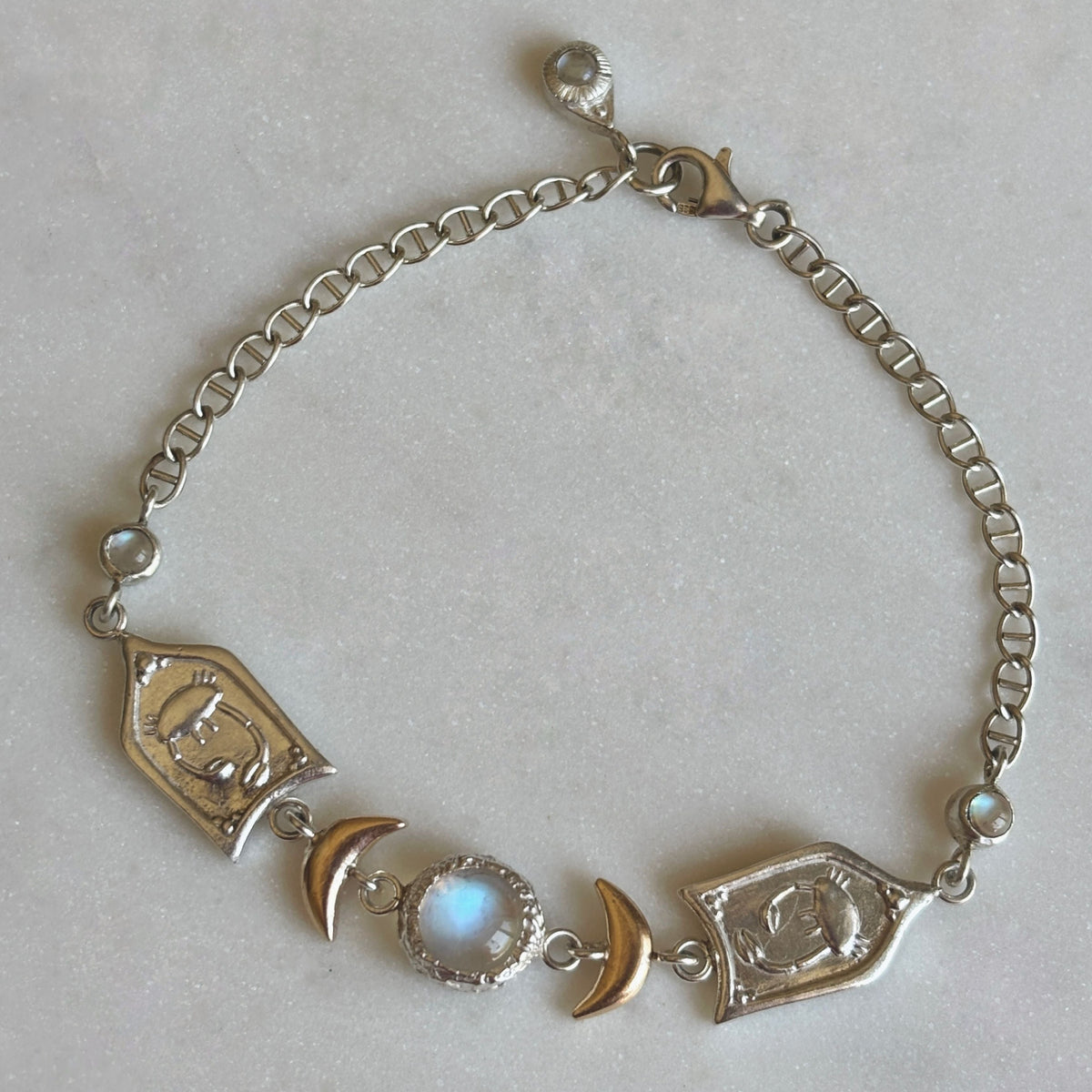 Cancer Moonstone Crab Bracelet - Sterling Silver & 10K Gold