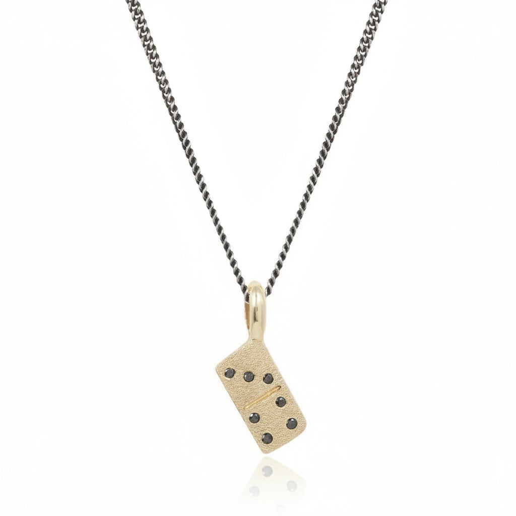 Mini Domino Pendant – 14k Yellow Gold with Black Diamonds