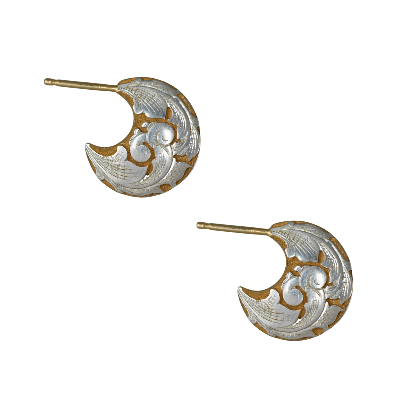 Two-Tone Sterling Silver Acanthus Disc Hoops