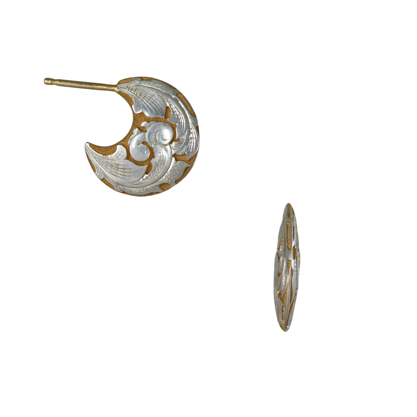 Two-Tone Sterling Silver Acanthus Disc Hoops