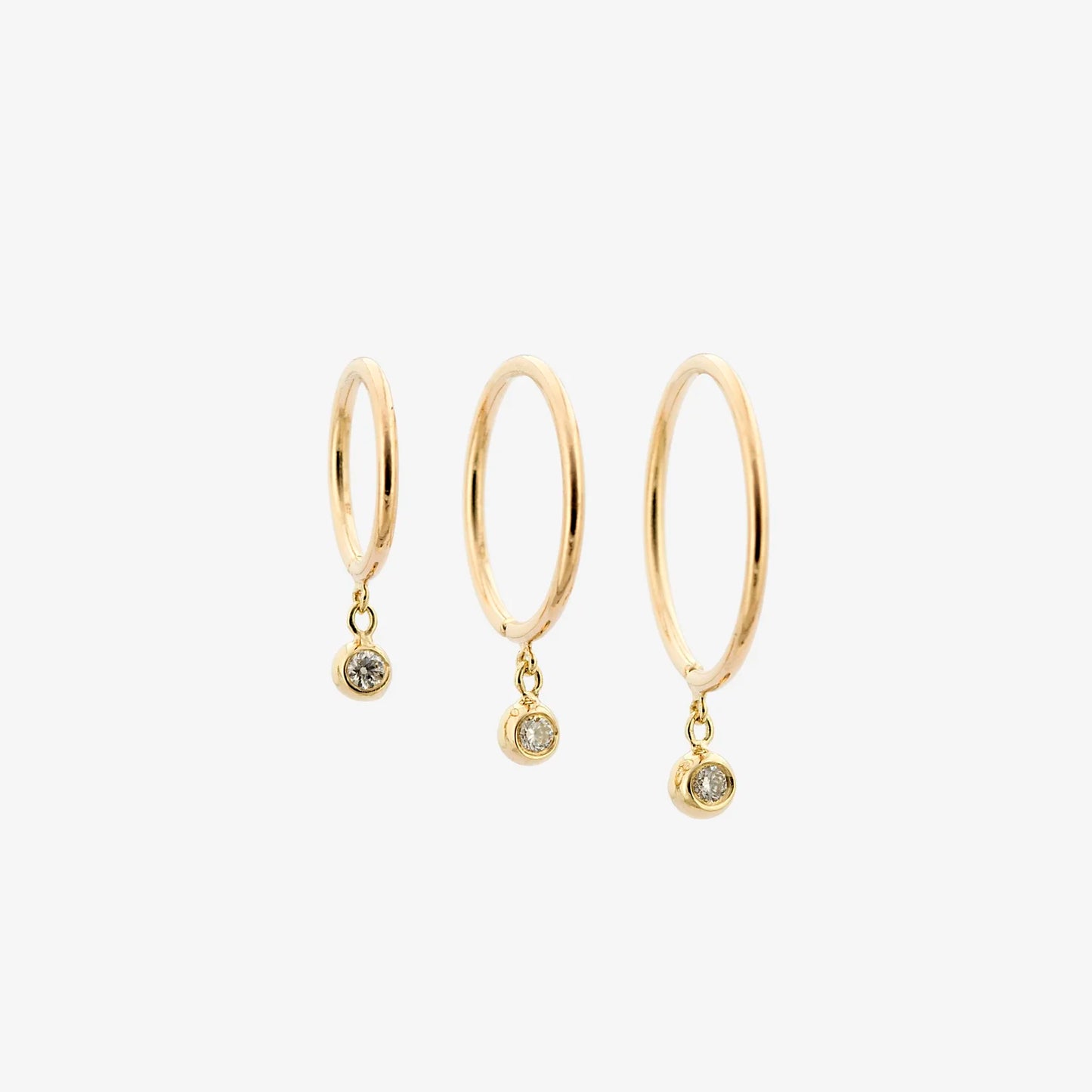 Diamond Droplet Huggie Earring – 14k Gold Minimalist (Single Earring)