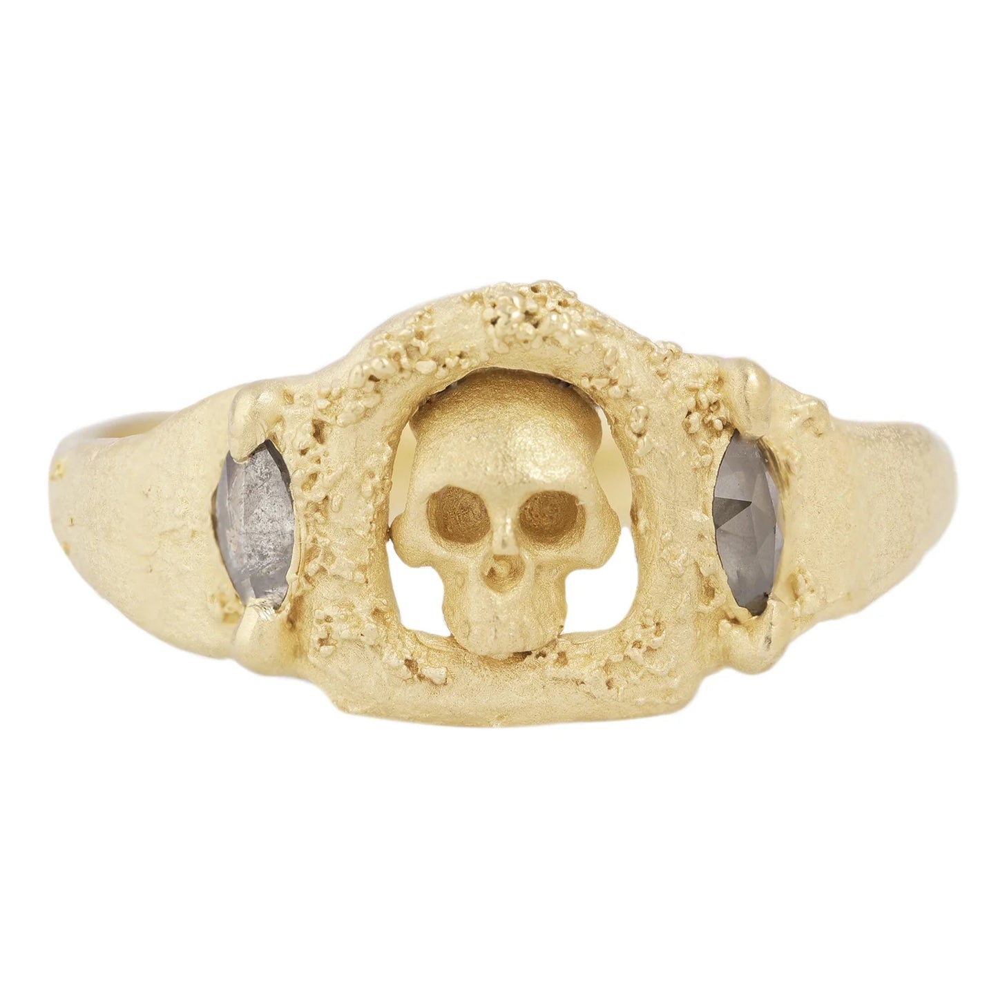 Skull Altar Ring – 14k Yellow Gold with Salt and Pepper Diamonds