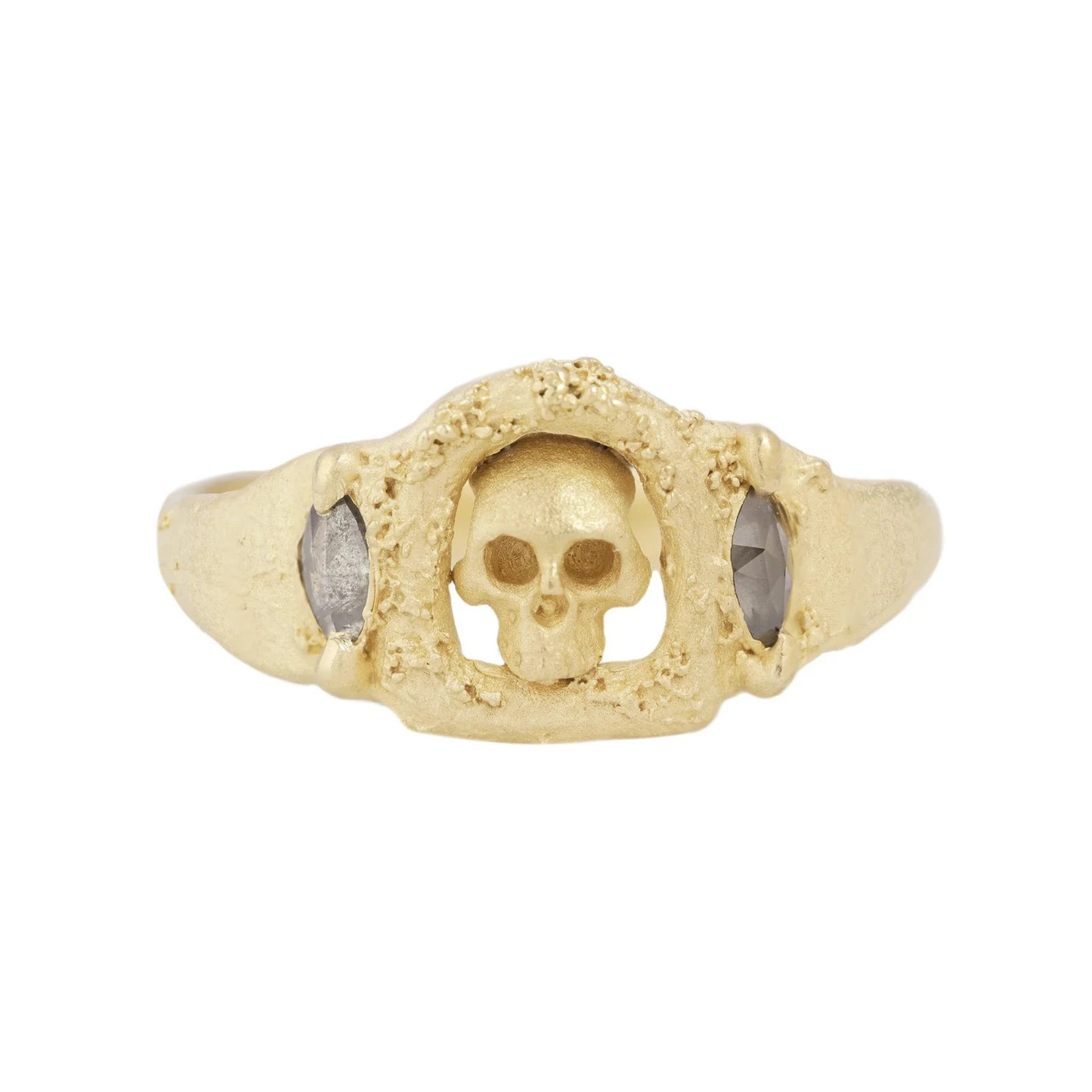 Skull Altar Ring – 14k Gold & Salt and Pepper Diamonds