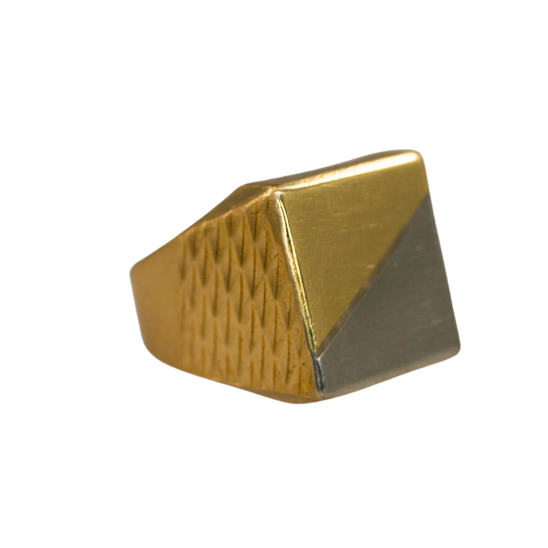 Vintage Two-Tone 14k Yellow and White Gold Engraved Signet Ring