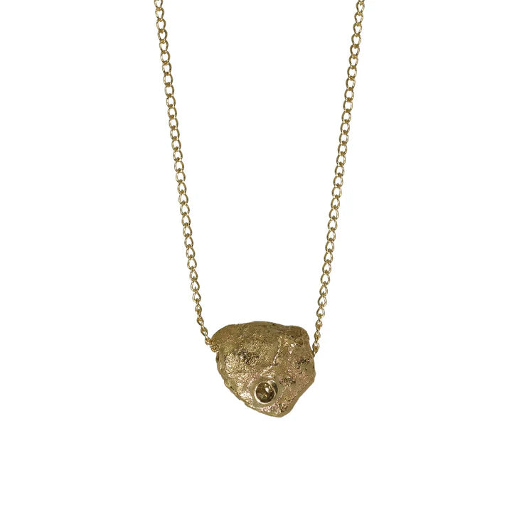 Small Gold Rock Pendant – 14k Gold & Rose Cut Diamond