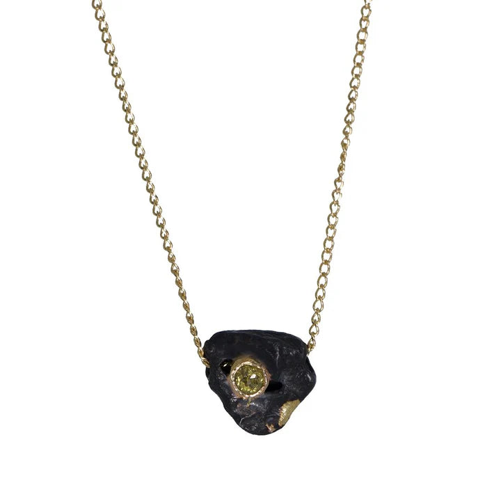 Small Silver Rolling Rock Pendant – Oxidized Silver, 14k Gold, Citrine