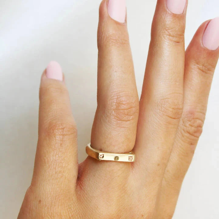 Petite Dualism Ring • 14k Yellow & Rose Gold • Mixed Natural Diamonds