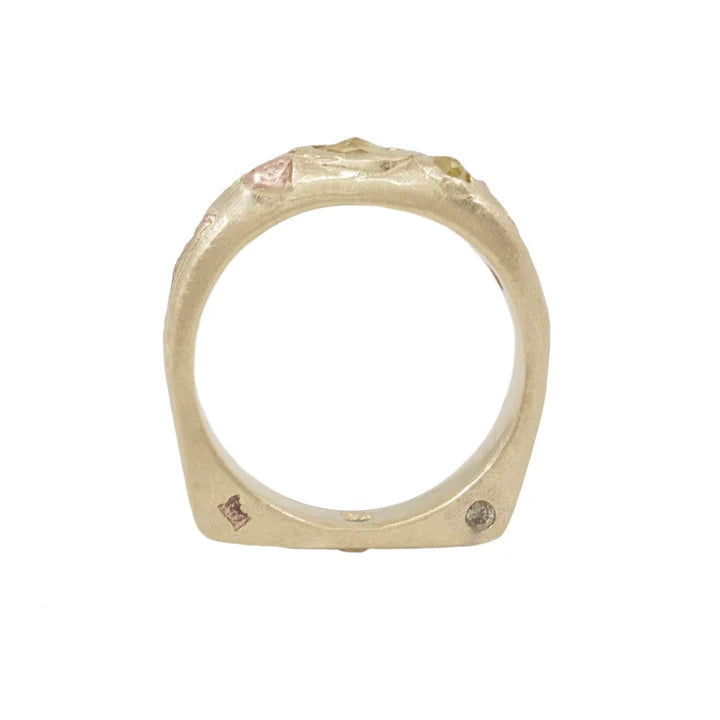 Petite Dualism Ring • 14k Yellow & Rose Gold • Mixed Natural Diamonds