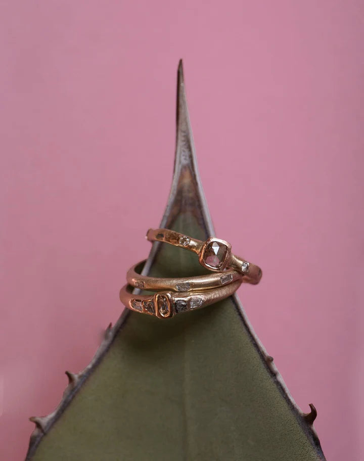 Compaction Ring • 14k Yellow, Rose & White Gold • Champagne Diamond