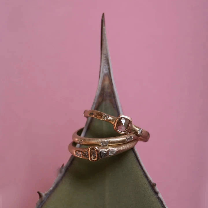 Compaction Ring • 14k Yellow, Rose & White Gold • Champagne Diamond