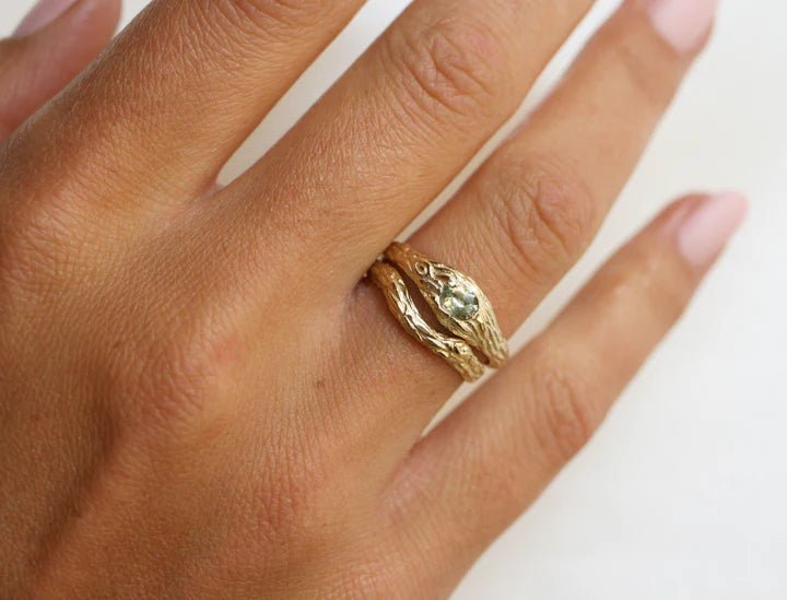 Sapphire Sprig Ring • 14k Yellow Gold • Hand-Carved Band with Montana Sapphire