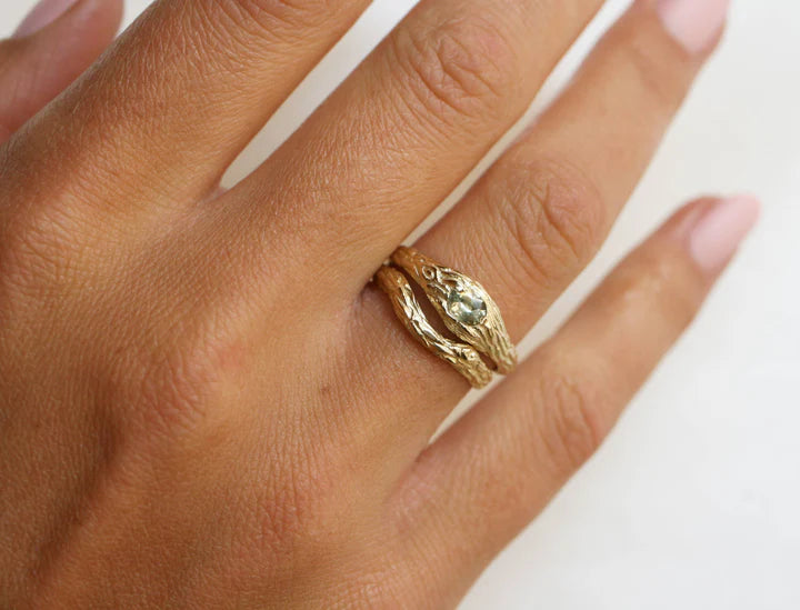 Aura Sprig Ring - 14k Yellow Gold Hand-Carved Band