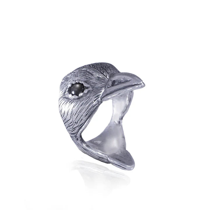 Bird Ring II – Sterling Silver with Star Sapphire Eyes