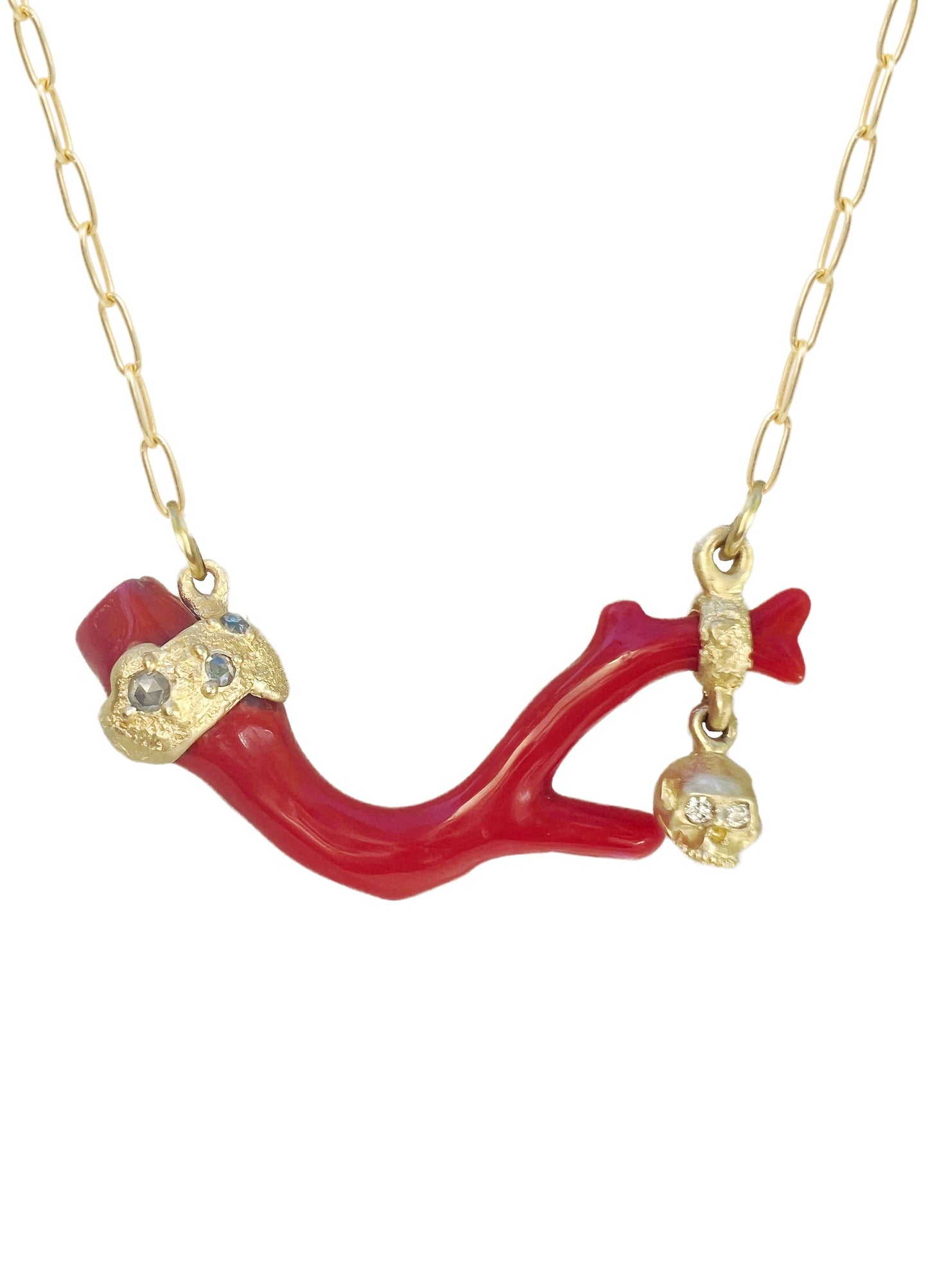 Legend Coral Necklace – 14k Yellow Gold with Diamonds