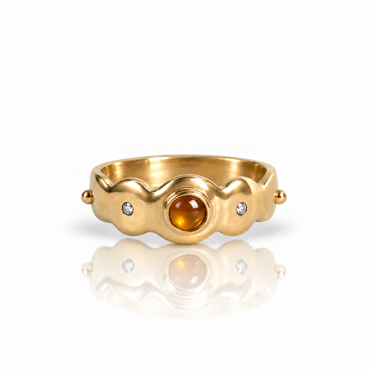 Citrine & Champagne Diamond Scallop Ring - 14k Gold