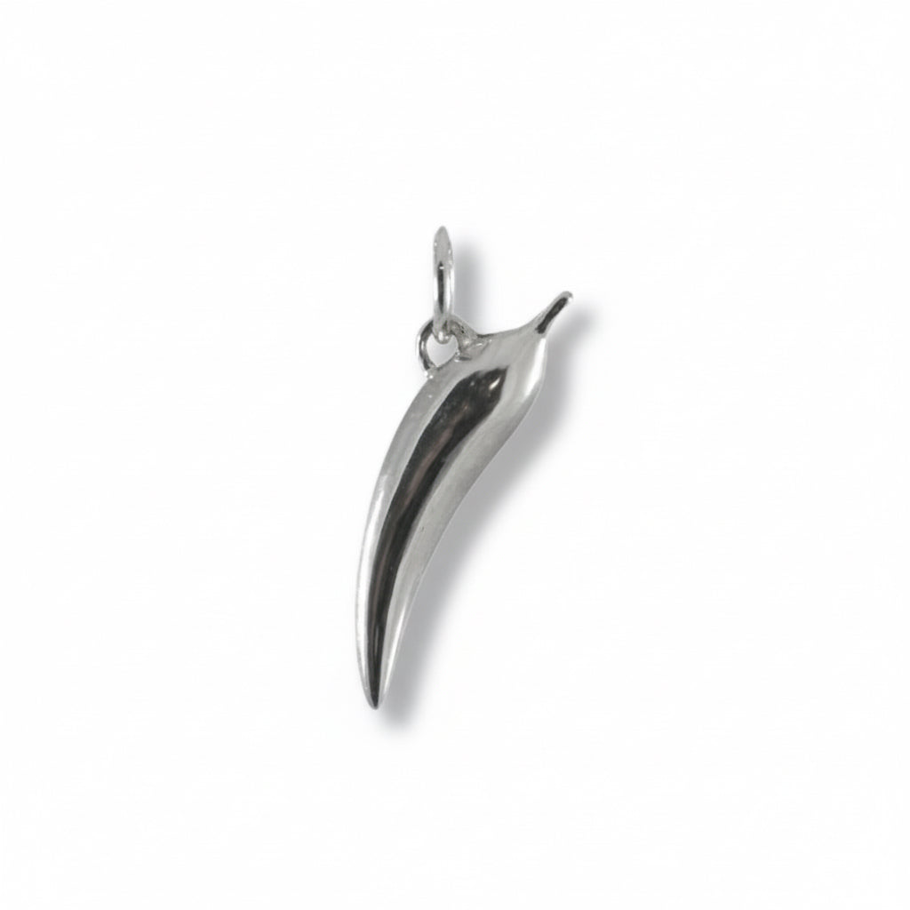 A sterling silver chili pepper-shaped pendant.