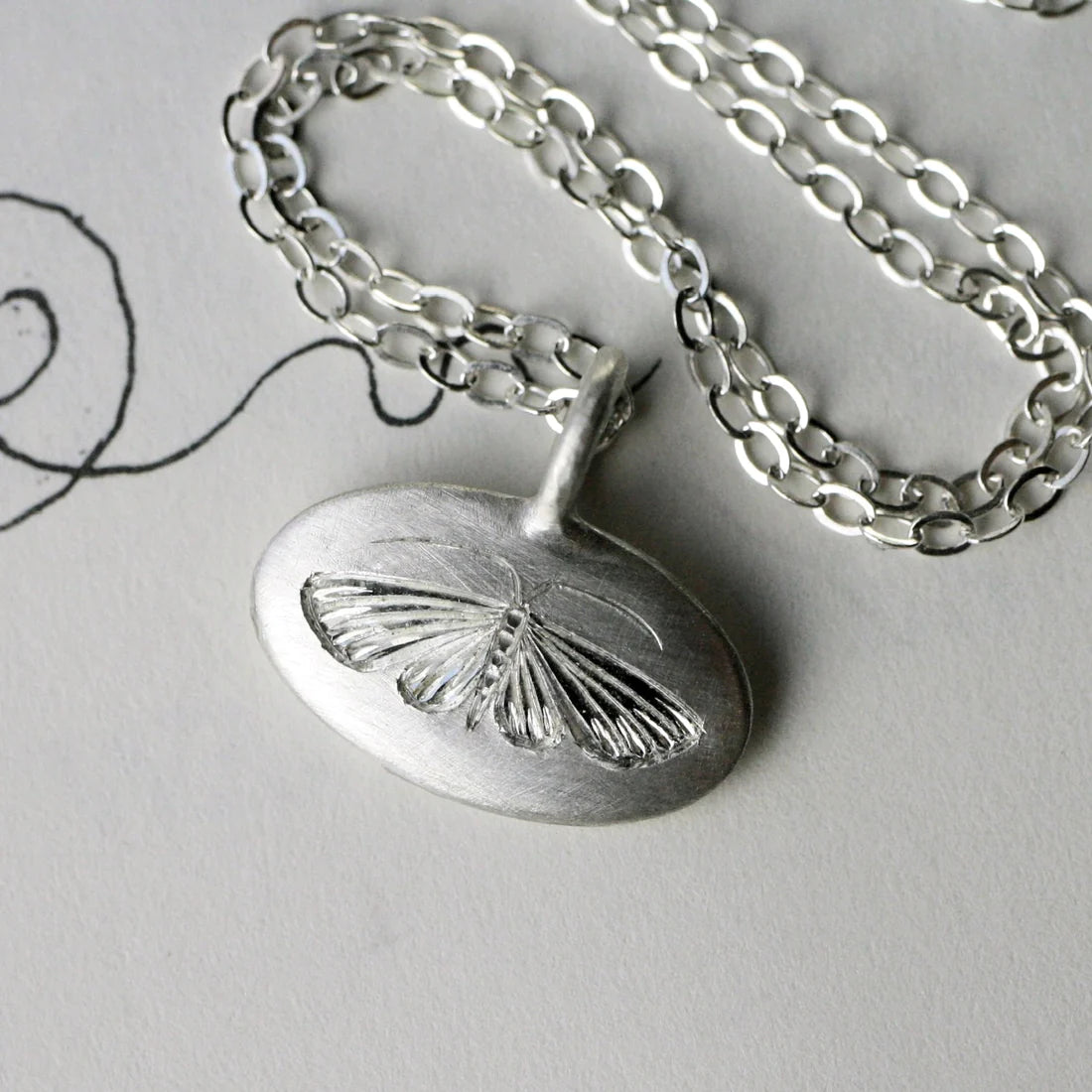 House Moth Necklace – Hand Engraved