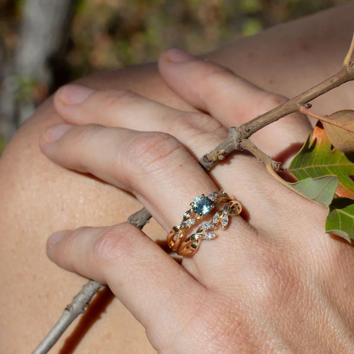 Branch Band – 14k Yellow Gold with Diamonds