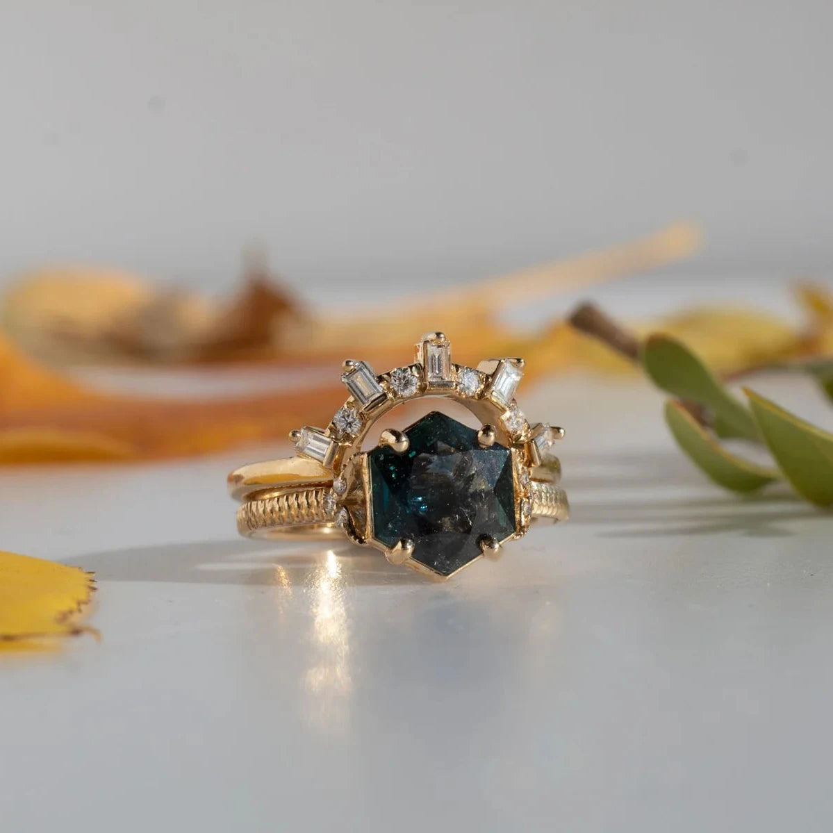 Sunburst Band - 14k Gold Diamond Stacking Ring