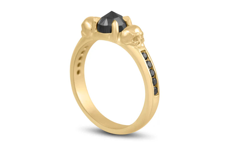 Nocturna’s Oath Ring – 14k Gold & Black Diamonds & Skull Detail
