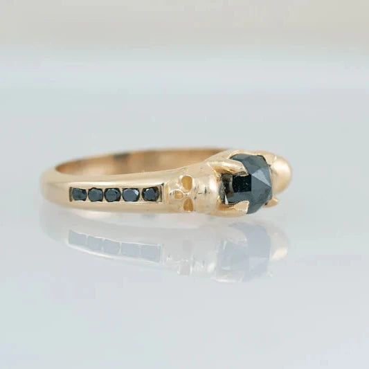 Nocturna’s Oath Ring – 14k Gold & Black Diamonds & Skull Detail
