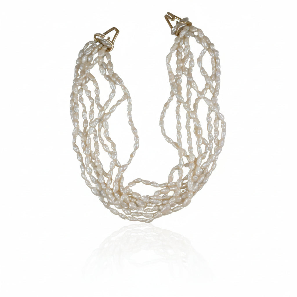 Biwa Pearl Necklace 8-Strand - 14k Gold Clasp