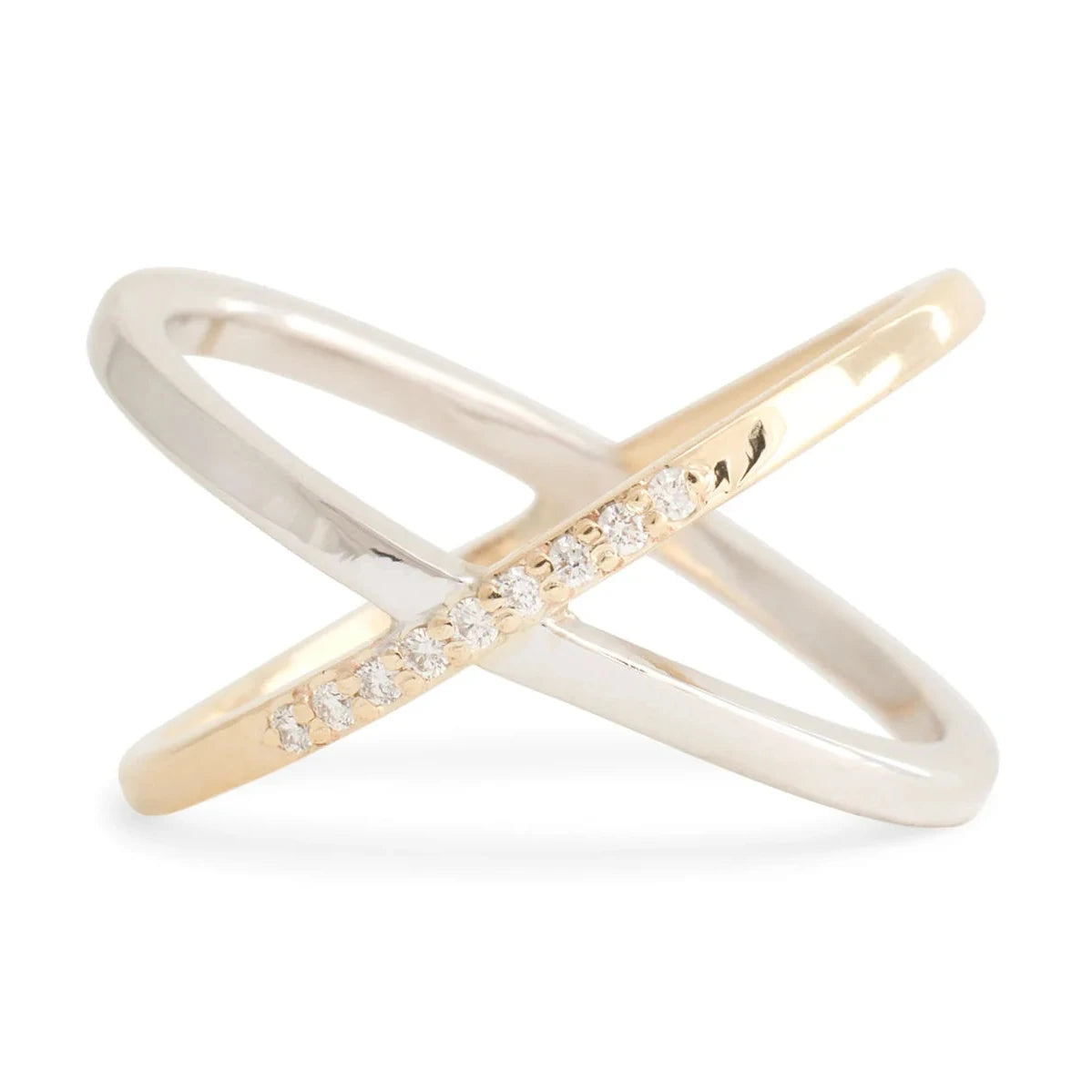 X Diamond Ring - 14k Yellow & White Gold with Diamonds