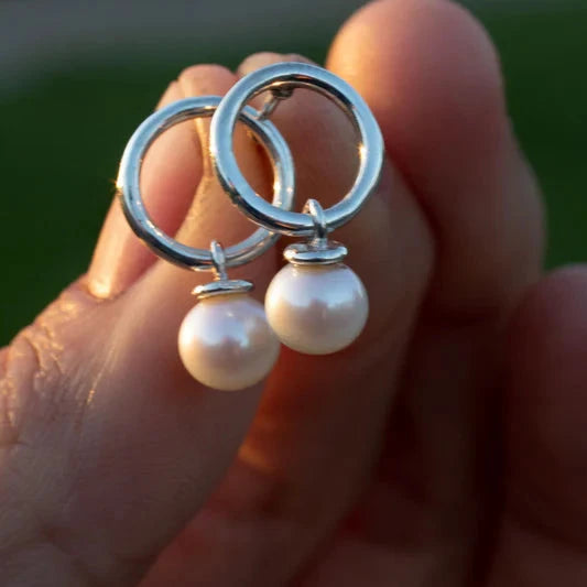 Circle Studs with Dangling Pearl