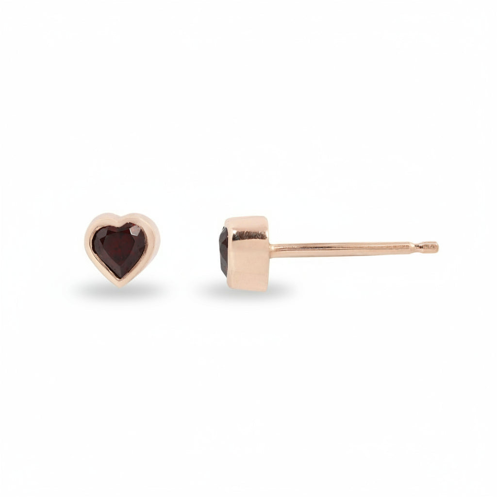 14k Gold Heart Garnet Stud (Single Earring)