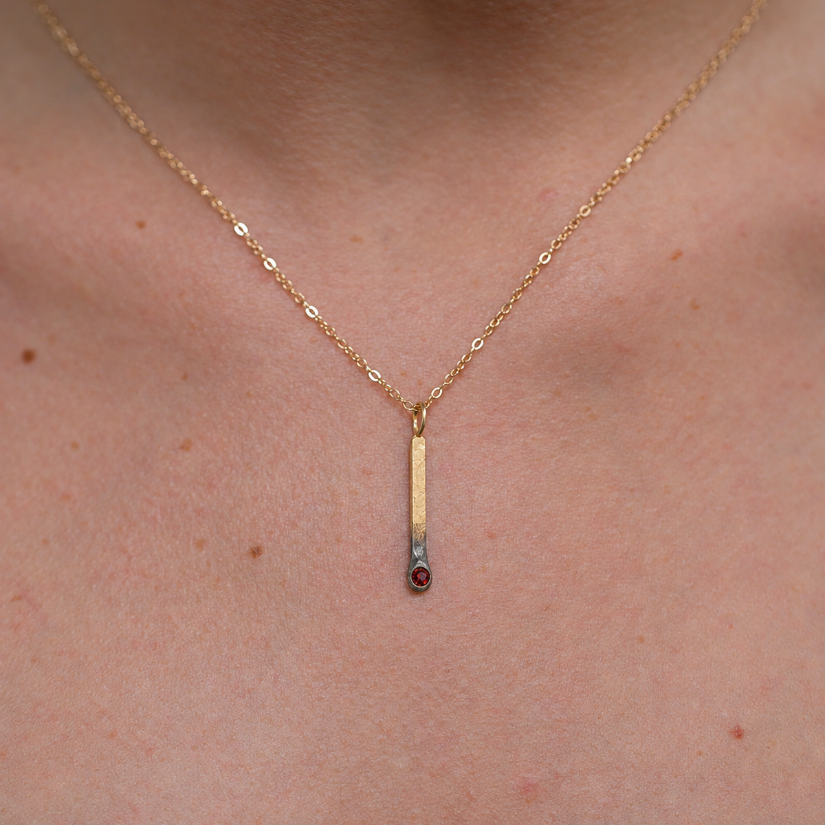 Mini Match Charm 30mm - 14k Gold & Garnet