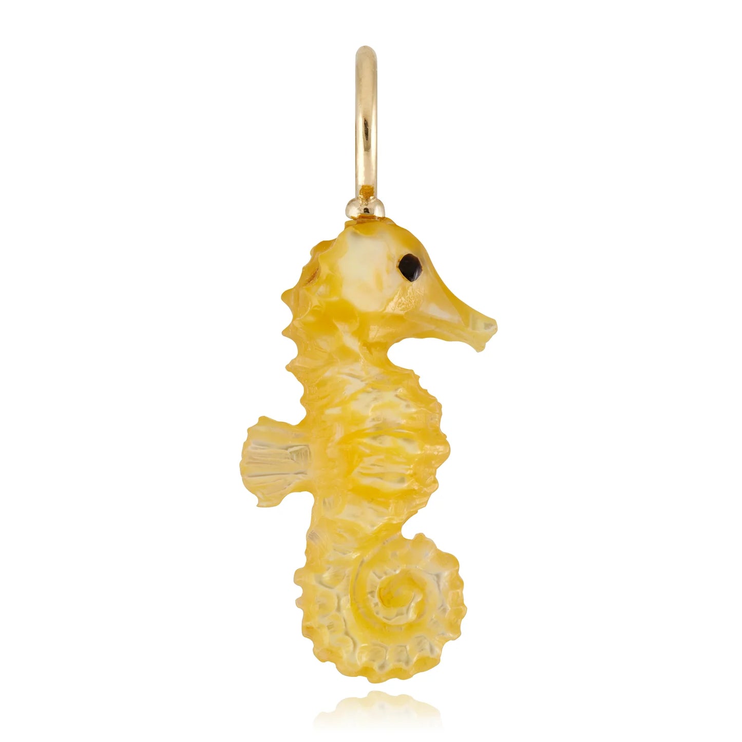Golden Mother of Pearl Seahorse Charm – 14k Gold Jump Ring