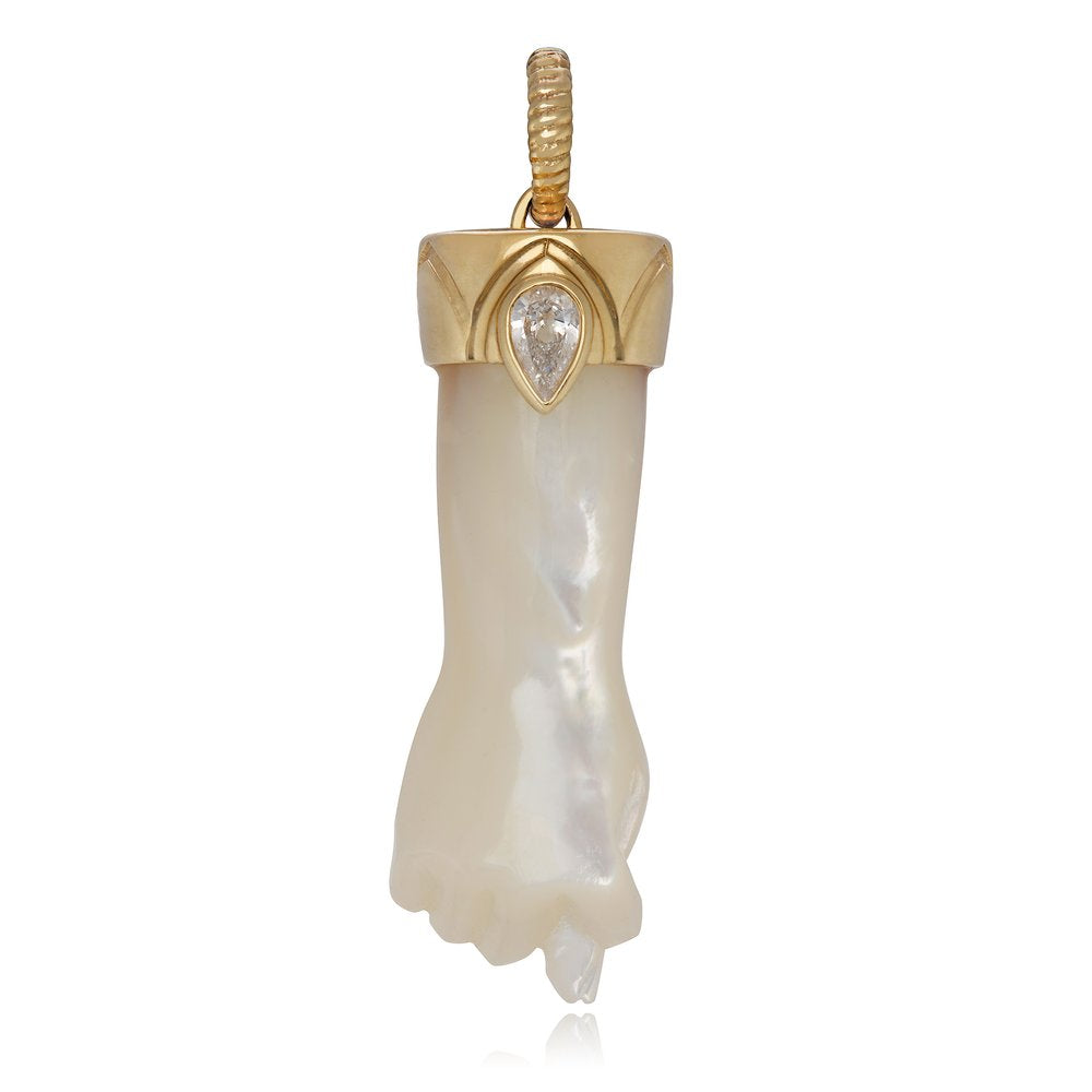 Figa Charm – Mother of Pearl with Diamond, 14k Gold