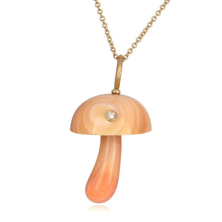 Apricot Conch Mushroom with Diamond - Shell & 14k Gold Charm