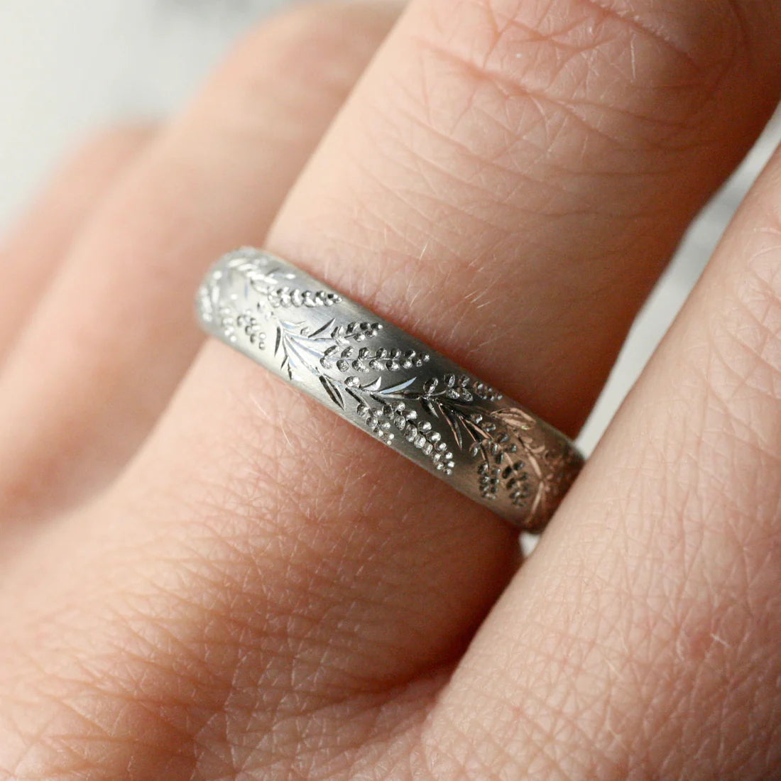 Lavender Band - Hand Engraved Sterling Silver Ring