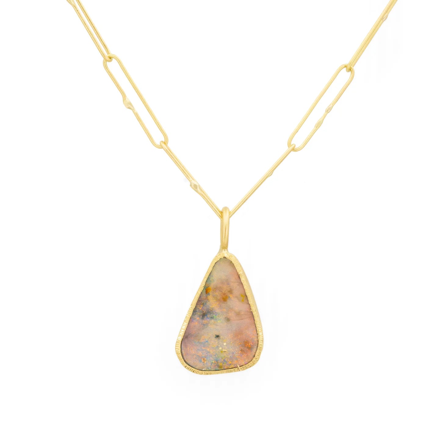 Rainbow Opal Engraved Bezel Pendant