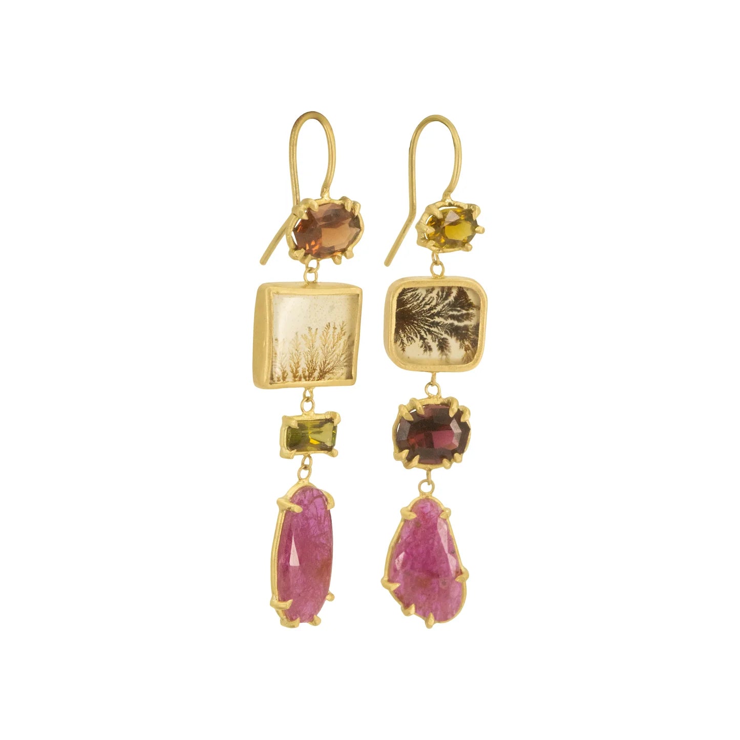 Ruby, Tourmaline, Agate Drop Earrings