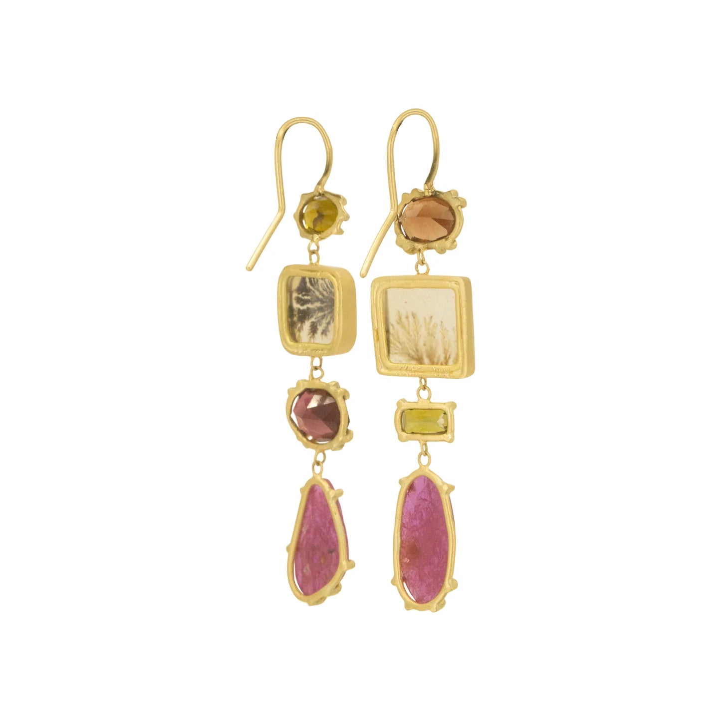 Ruby, Tourmaline, Agate Drop Earrings