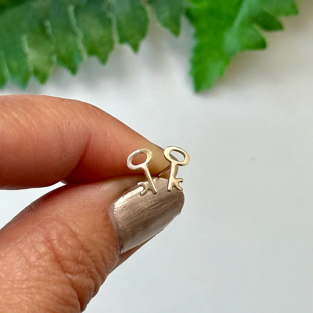Tiny Gold Key Stud - 14K Solid Gold