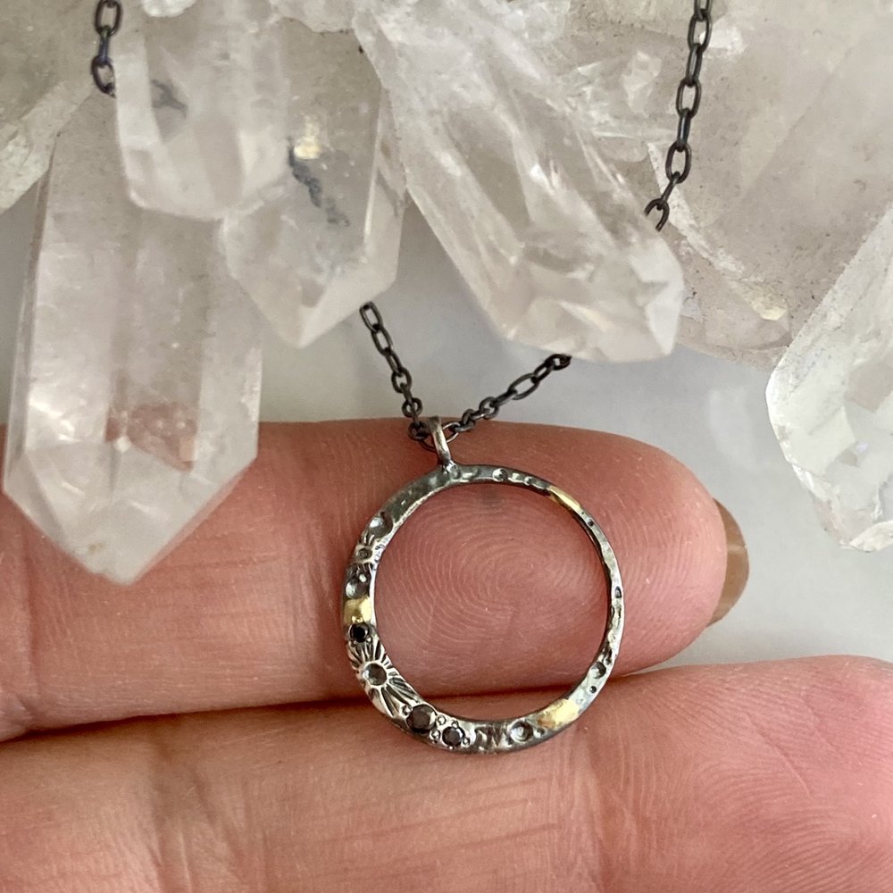 New Moon Necklace with Black Diamonds