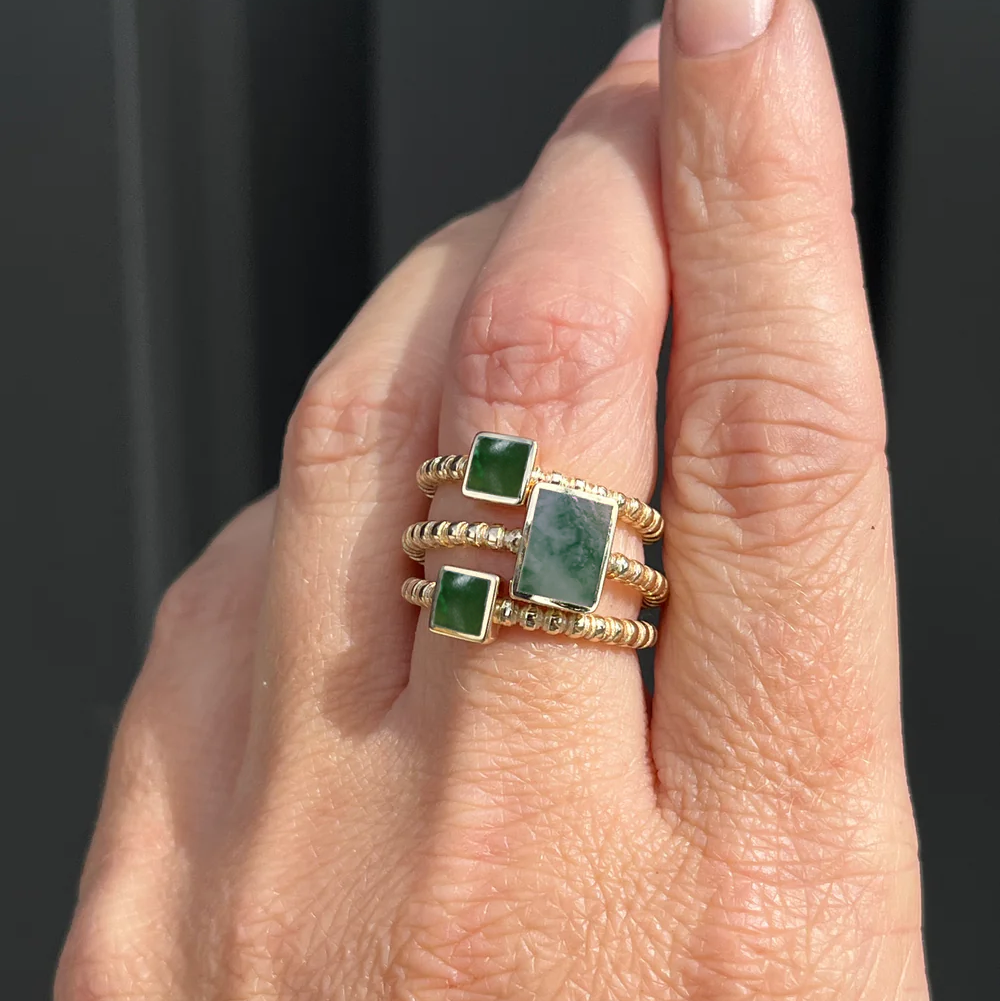 Montana Jade Inlay Naz - Square 14k Yellow Gold Ring