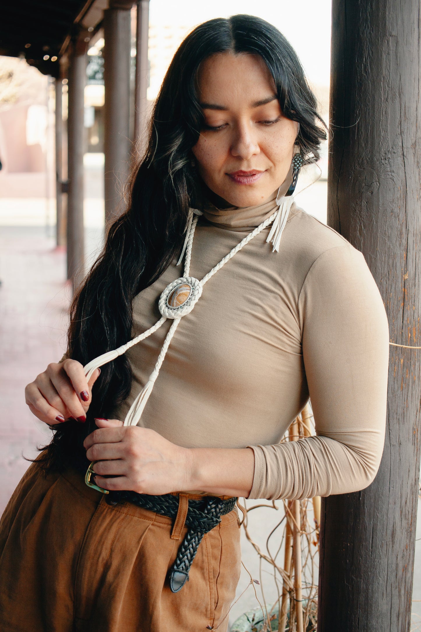 Willow Creek Jasper Bolo Tie - Handcrafted Leather Bolo Tie