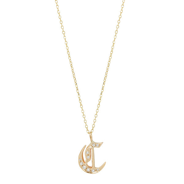 Old English Alphabet Initial Necklace - 14k Yellow Gold