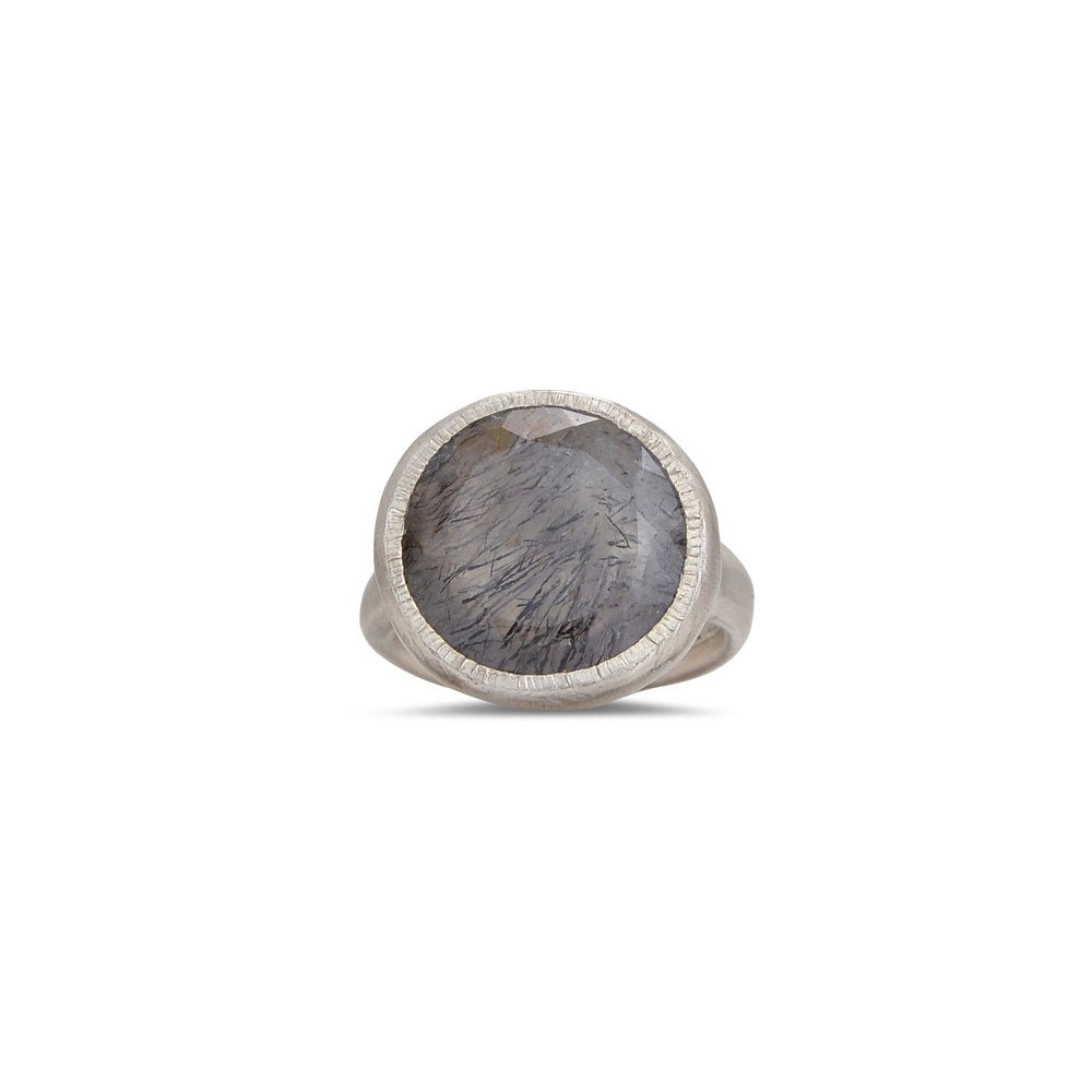Large Round Ever Ring with Tourmalinated Quartz – Sterling Silver