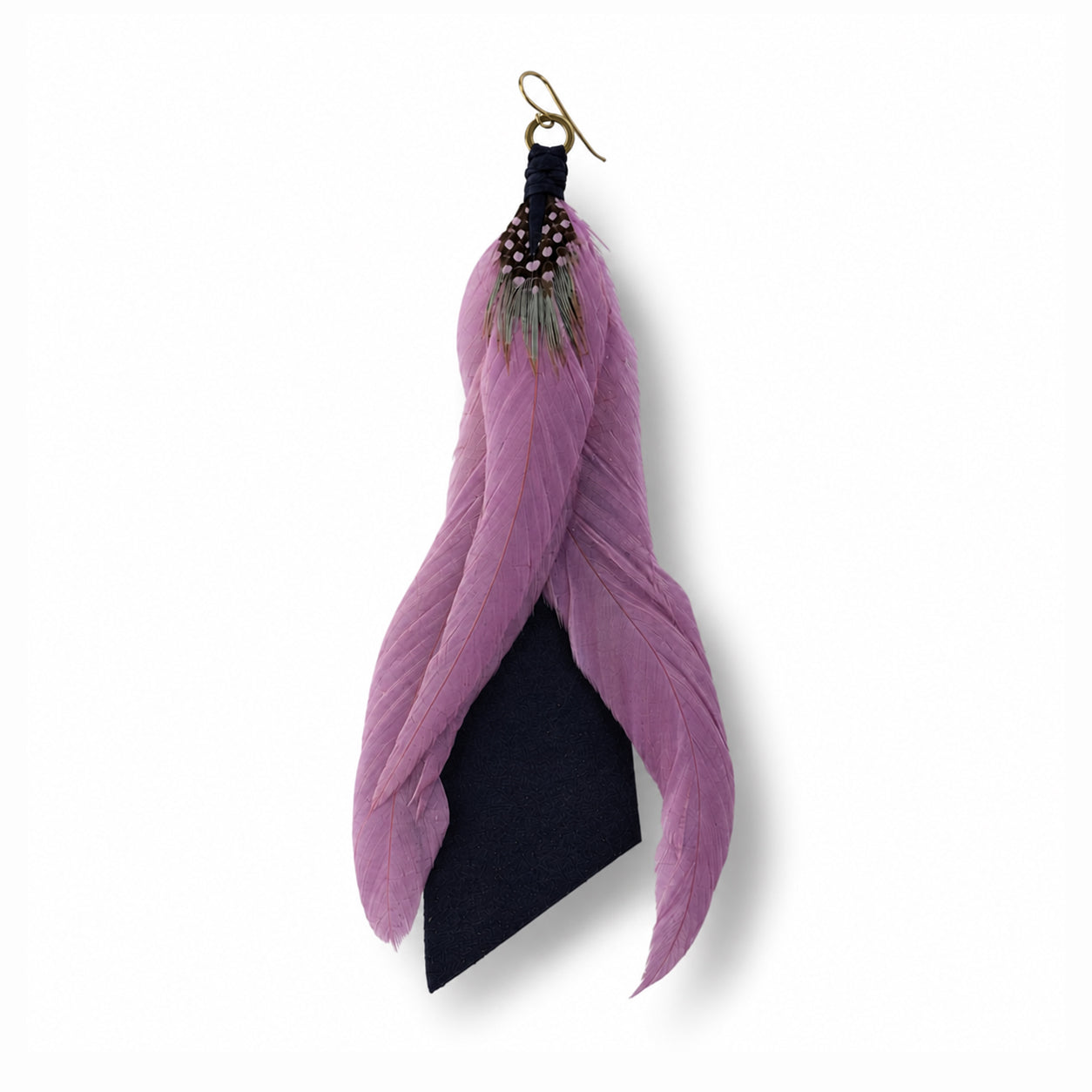 Lavender Feather Drop Earrings - Repurposed Leather