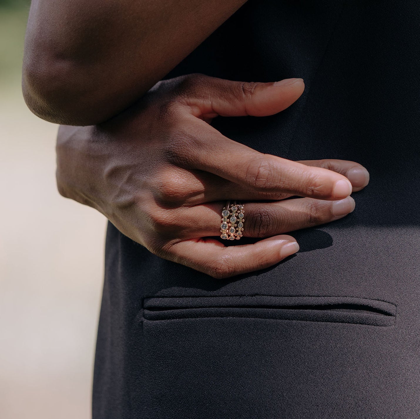 4-Stone Koemi Ring – 14k Yellow Gold with Reclaimed Grey Diamonds