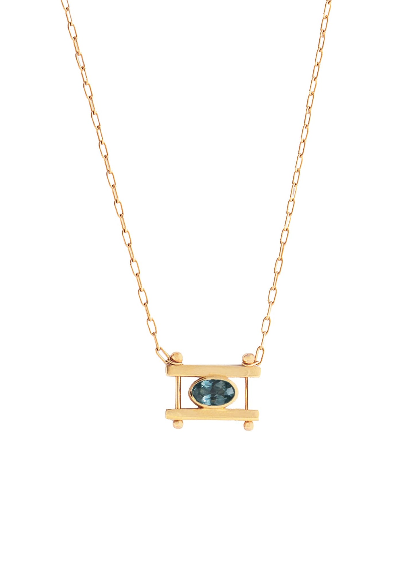 Oval Kiyo Necklace - 14k Gold with Light Blue Montana Sapphire