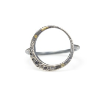 Mahina Crescent Moon Ring - Sterling Silver & 18k Gold - Black Diamonds