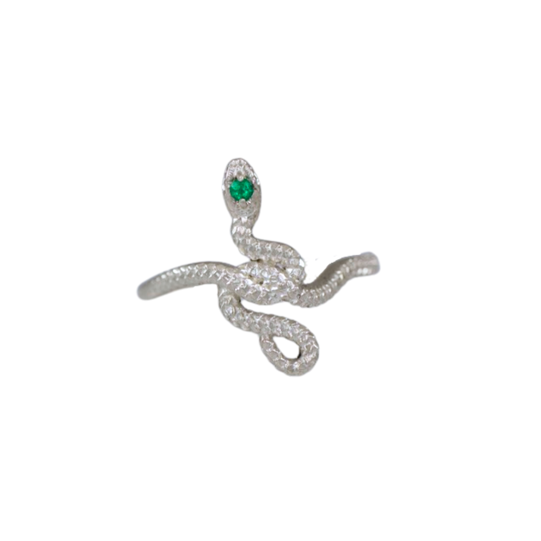 Snake Guardian Ring - Sterling Silver Zambian Emerald Talisman Ring
