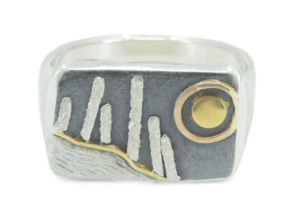 Moonrise Slope Signet - Sterling Silver & Gold
